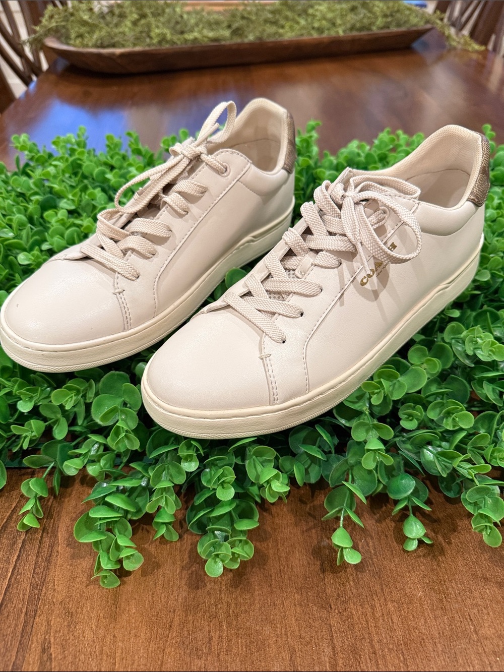 Coach Women's Chalk Leather Low-Top Sneakers with Metallic Heel Tab